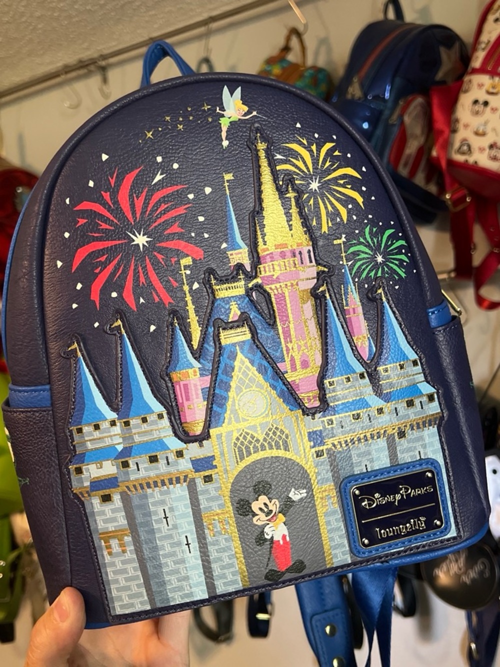 Disney Parks Castle Mini Backpack - Navy with Colorful Castle Print
